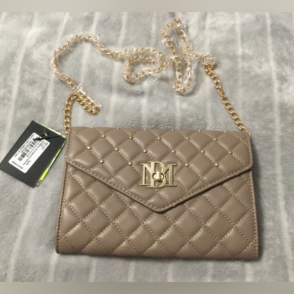 Badgley Mischka Handbags - Badgley Mischka Diamond Quilted with Round Studs Crossbody Clutch Taupe Colored